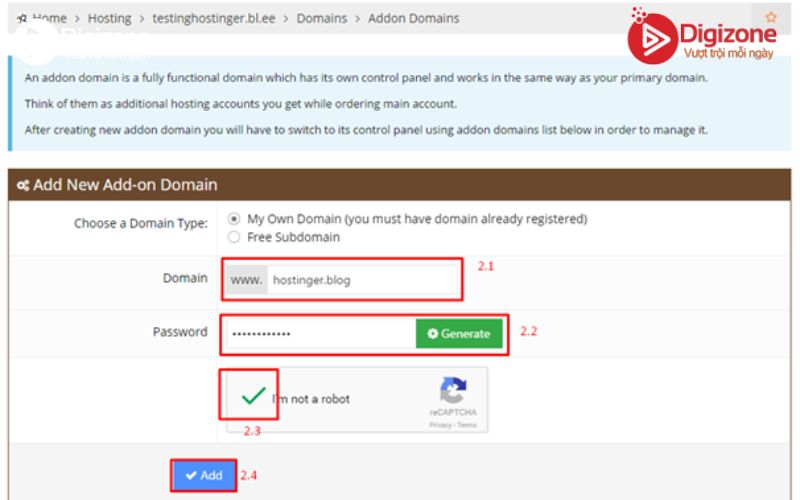 Cách thêm Addon Domain vào hosting cancel