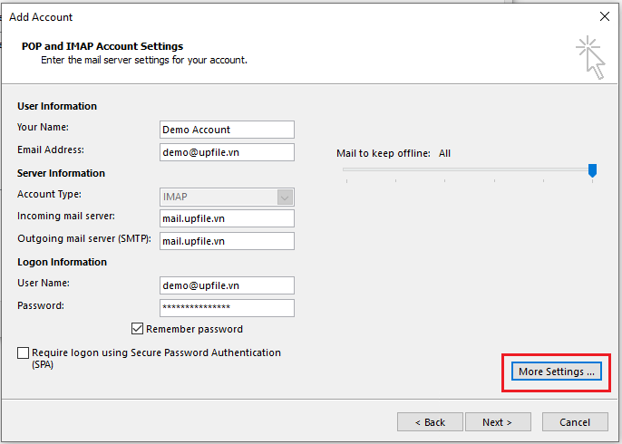 Hướng dẫn cấu hình tài khoản email trong Outlook 2012-2016-2019 14 huong dan cau hinh tai khoan email trong outlook 2012 2016 2019 7707 4